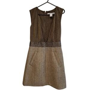 DIANE VON FURSTENBERG GOLD PLUNGE DRESS-Sz 4